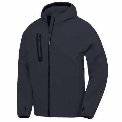 Softshell casual con cappuccio, stampabile e riciclabile, a 3 strati