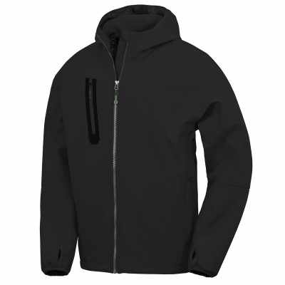Softshell casual con cappuccio, stampabile e riciclabile, a 3 strati