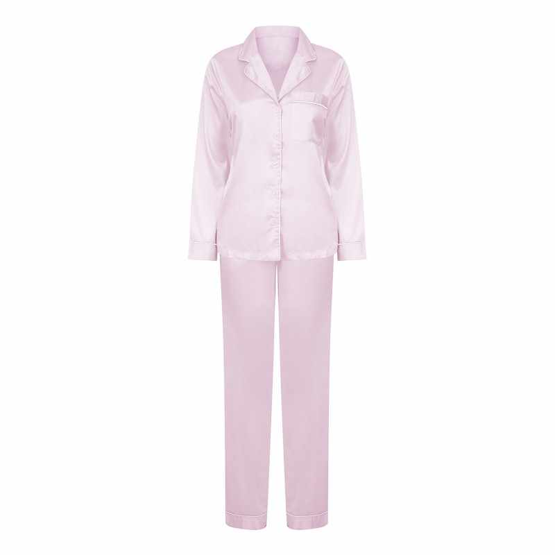 Pigiama lungo in raso da donna con scritte stampate - cod. RWTC055