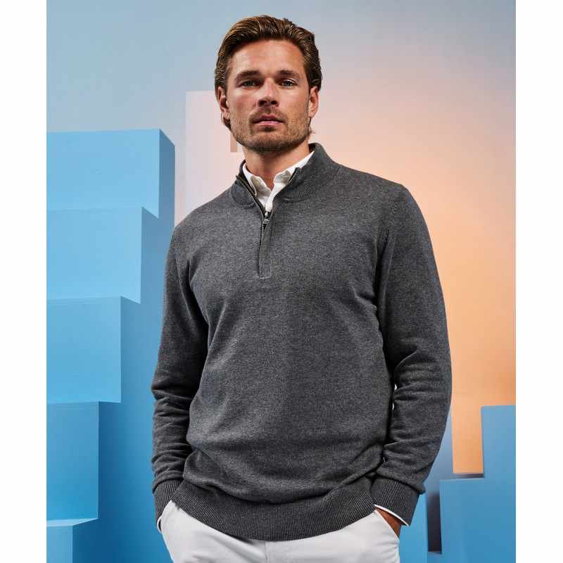Maglione da uomo in misto cotone con cerniera ¼ - cod. RWAQ048