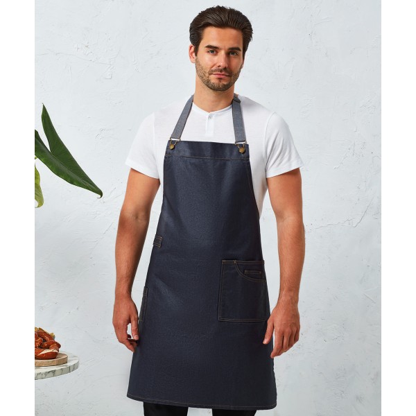 Grembiule con pettorina in denim effetto cerato District - cod. RWPR134