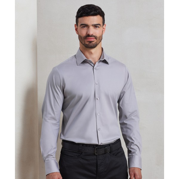 Camicia a maniche lunghe in popeline di cotone elasticizzato - cod. RWPR244