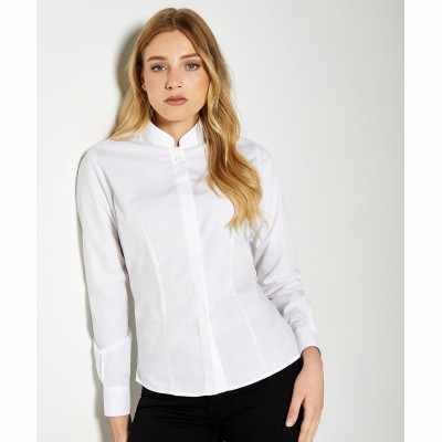 Camicia da donna con collo alla coreana, maniche lunghe (vestibilità su misura)