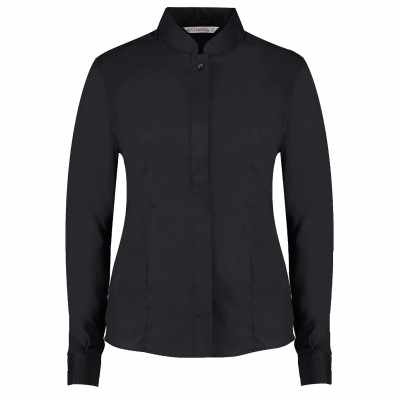 Camicia da donna con collo alla coreana, maniche lunghe (vestibilità su misura)