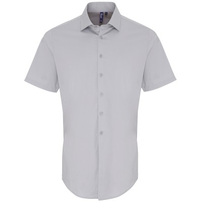 Camicia a maniche corte in popeline di cotone elasticizzato