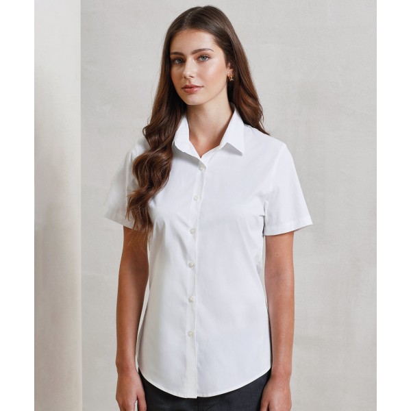 Camicetta da donna a maniche corte in popeline di cotone elasticizzato - cod. RWPR346