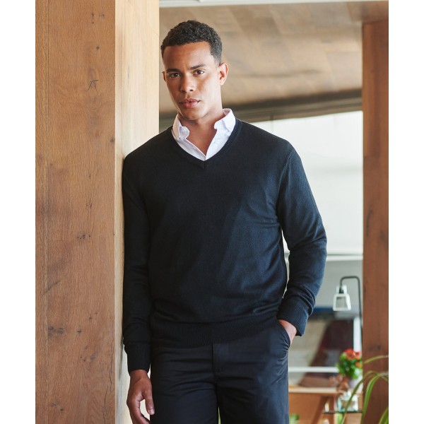 Maglione con scollo a V in acrilico effetto cashmere - cod. RWHB760