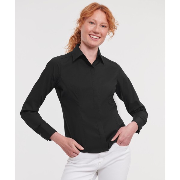 Camicia aderente in popeline di policotone e cotone, a maniche lunghe, da donna, facile da lavare - cod. RWJ924F