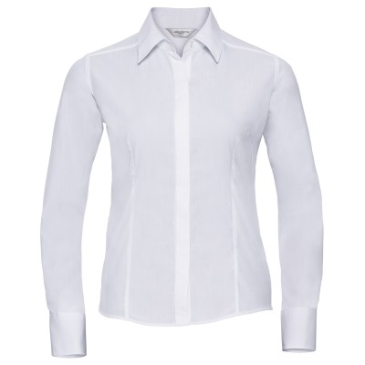 Camicia aderente in popeline di policotone e cotone, a maniche lunghe, da donna, facile da lavare Camicia aderente in popeline di policotone e cotone, a maniche lunghe, da donna, facile da lavare