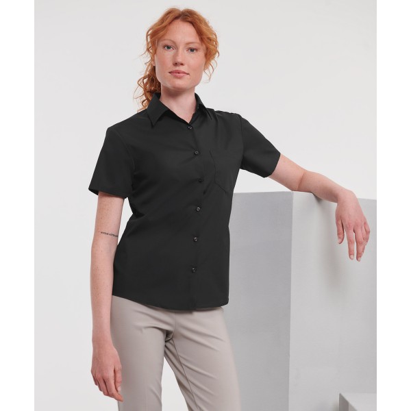 Camicia da donna a maniche corte in popeline di policotone e facile da lavare - cod. RWJ935F