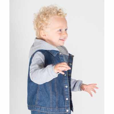 Giacca in denim con cappuccio e maniche in pile