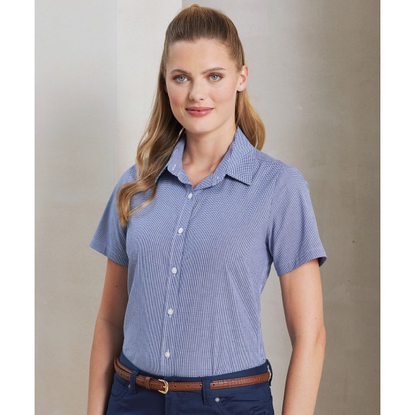 Camicia da donna a maniche corte in cotone Microcheck (Gingham) - cod. RWPR321