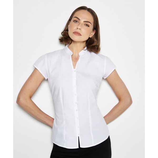 Camicetta da donna con colletto alla coreana e maniche corte (vestibilità su misura) - cod. RWKK727