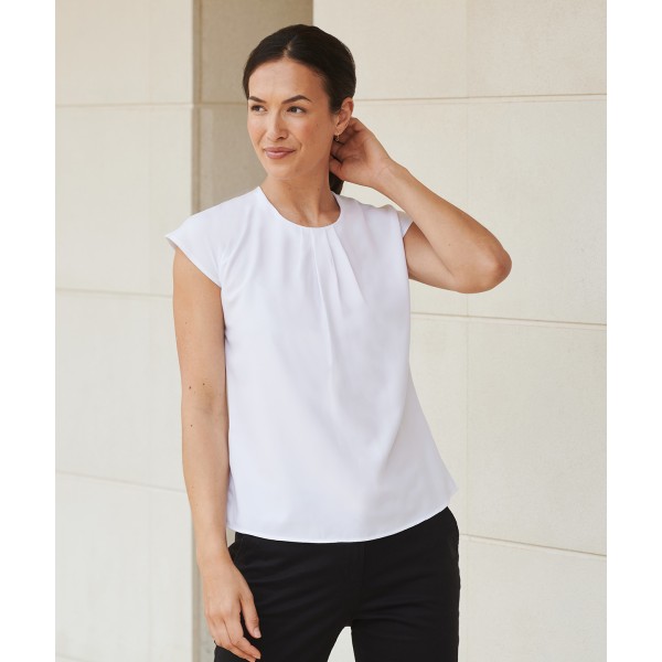 Camicetta da donna a maniche corte con pieghe sul davanti - cod. RWHB597