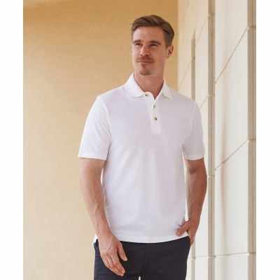 Polo classica in piqué di cotone con collo alto