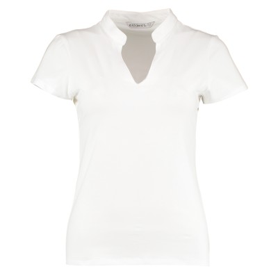 Top da donna a maniche corte con scollo a V e colletto alla coreana (vestibilità regolare) Top da donna a maniche corte con scollo a V e colletto alla coreana (vestibilità regolare)