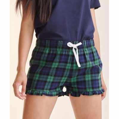 Pantaloncini con volant scozzesi da donna