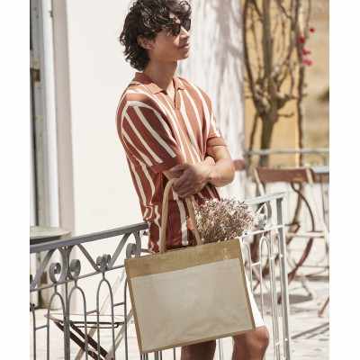 Borsa shopper in juta inamidata naturale con tasca in cotone