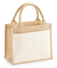 Borsa regalo in juta con tasca in cotone 26x22x14 cm.