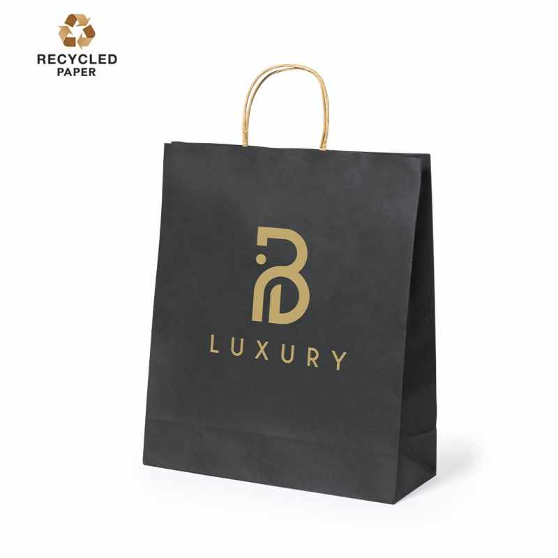 Borse in carta nere riciclata f.to 32x40x12 cm. - cod. MK2730