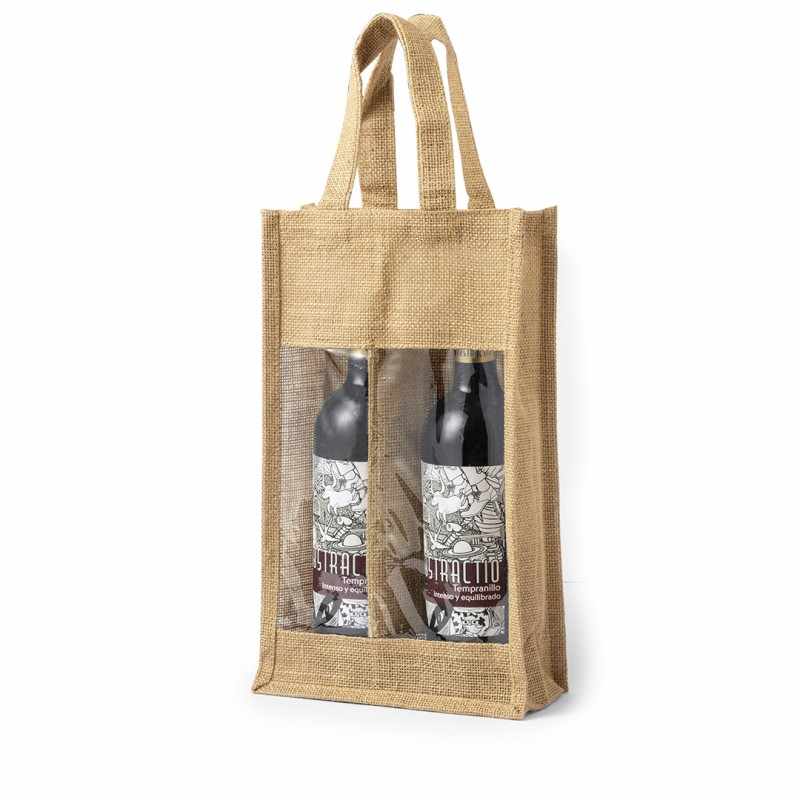Borsa in juta per 2 bottiglie di vino f.to 20x34.5x10 cm. - cod. MK3481