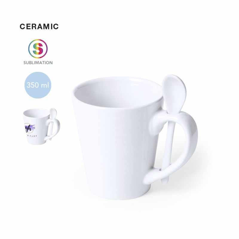 Tazza da 350 ml con cucchiaio in ceramica - cod. MK5184