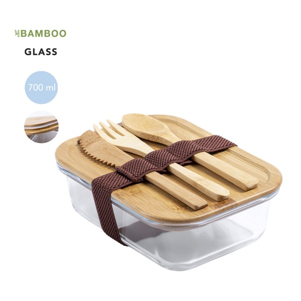 Porta Pranzo in vetro e bambù personalizzato - cod. MK6799