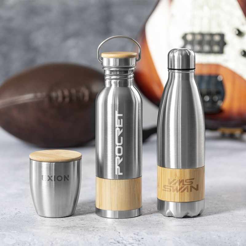 Bicchiere Termico con tappo in bambù con scritte stampate - cod. MK1068