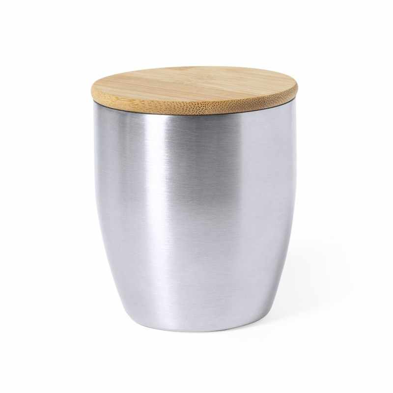 Bicchiere Termico con tappo in bambù con scritte stampate - cod. MK1068