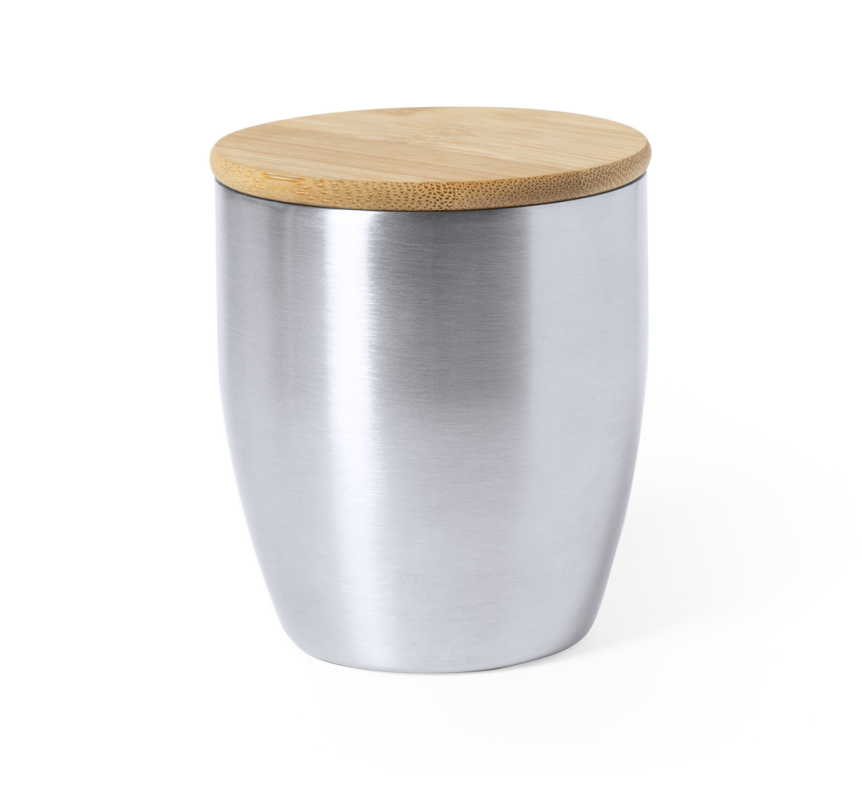 Bicchiere Termico con tappo in bambù con scritte stampate - cod. MK1068