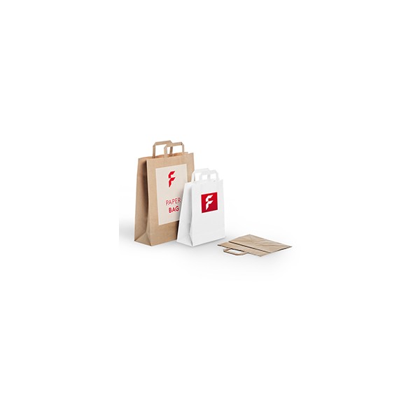 Buste di carta con manico piatto, marrone / bianco - FA-7119