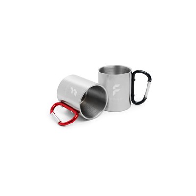 Tazze in acciaio inox con impugnatura a moschettone, con incisione - FA-7822 Tazze in acciaio inox con impugnatura a moschettone, con incisione - FA-7822