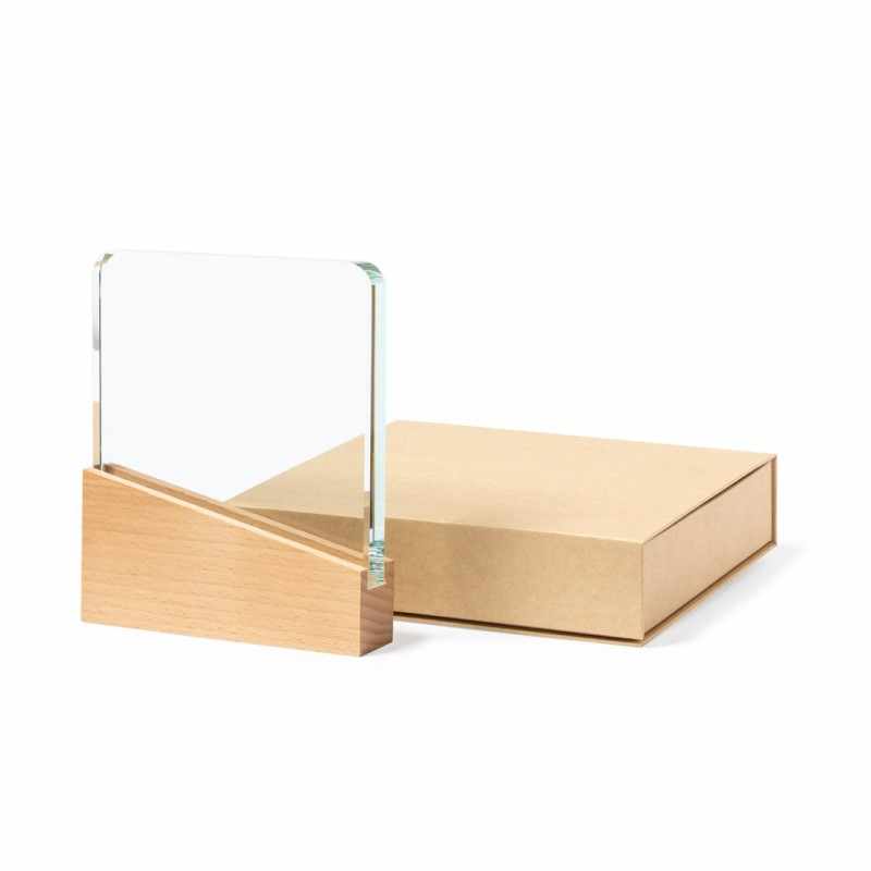 Trofeo in vetro con base in legno naturale - cod. MK1546