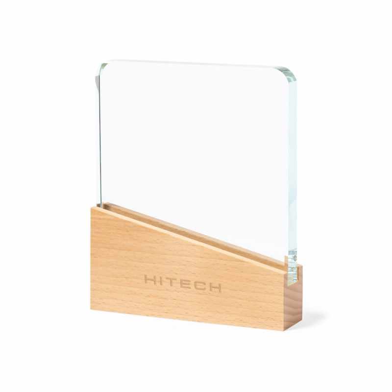 Trofeo in vetro con base in legno naturale - cod. MK1546