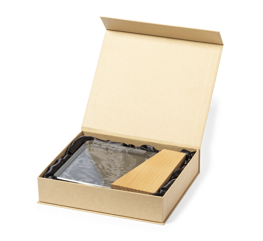 Trofeo in vetro con base in legno naturale - cod. MK1546