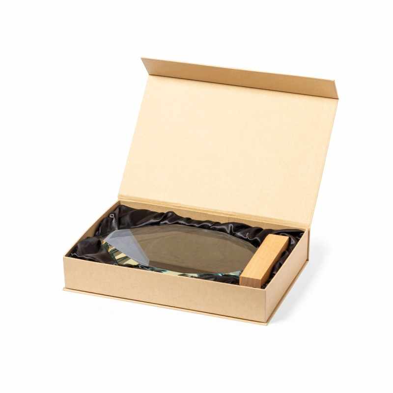 Trofeo in vetro con base in legno naturale - cod. MK1547