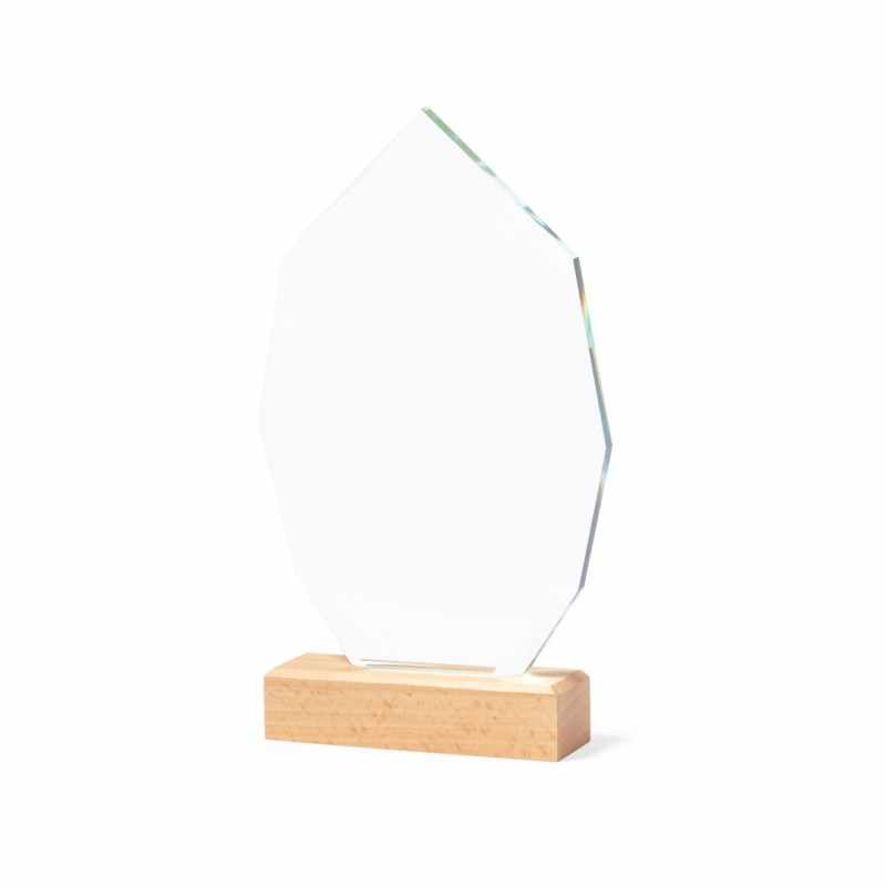 Trofeo in vetro con base in legno naturale - cod. MK1547