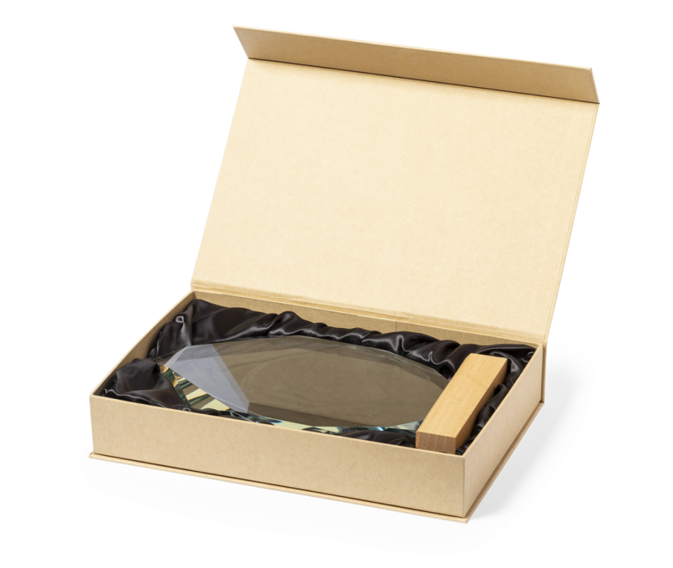 Trofeo in vetro con base in legno naturale - cod. MK1547