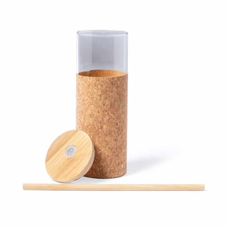 Bicchiere con cannuccia di bambù riutilizzabile - cod. MK1790