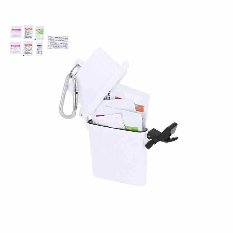 Kit escursionistico con asciugamano, protezione solare, gel igienizzante e bendaggi - cod. MK21496