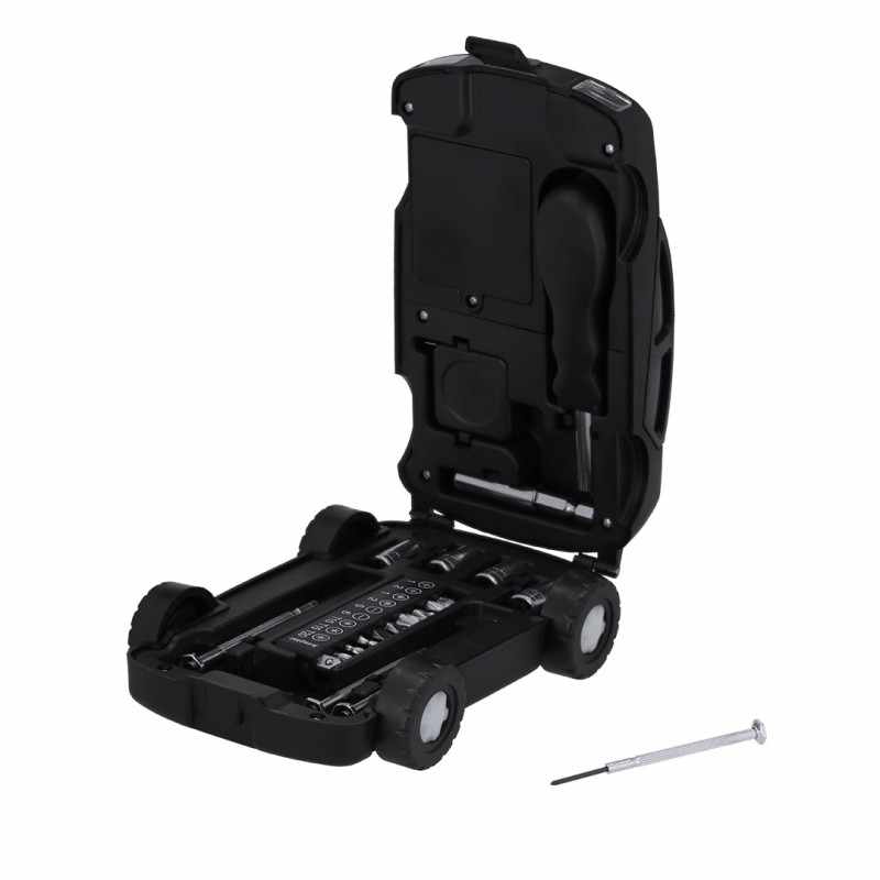 Set di attrezzi con astuccio a forma di auto e torcia LED - cod. MK21680