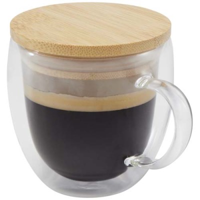 Tazza in vetro da 250 ml con coperchio in bambù Lenora - cod. P113419