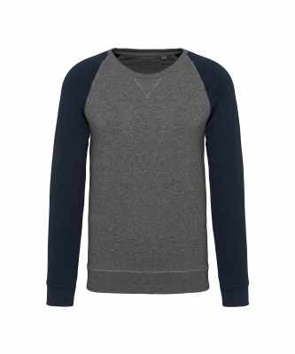 Felpa da uomo con scollo a giro e maniche raglan in tessuto organico bicolore - cod. RWKB491