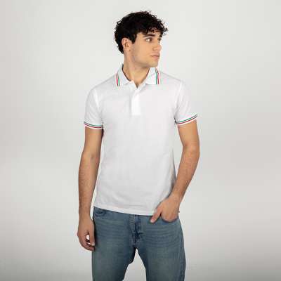 Polo mezza manica cotone con profili tricolore - Polo italia cod. NK205