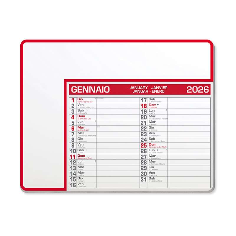 Tappetino mouse calendario - Calendar pad edge cod. PA782