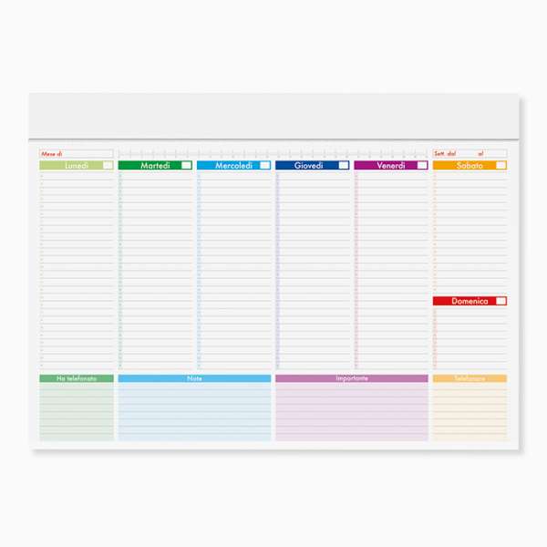 Testata cartoncino bianco - Mini planning multicolor cod. PA806