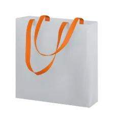 Borsa in tnt con manici lunghi con scritte f.to 38x42 cm.