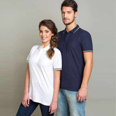Polo mezza manica cotone piquet pettinato con profili tricolore - Polo italy cod. PM370