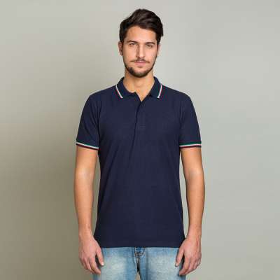 Polo mezza manica cotone piquet pettinato con profili tricolore - Polo italy cod. PM370