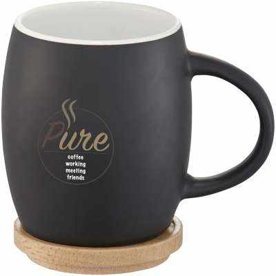 Tazza in ceramica Heart con coperchio in legno da 400 ml - cod. P100466